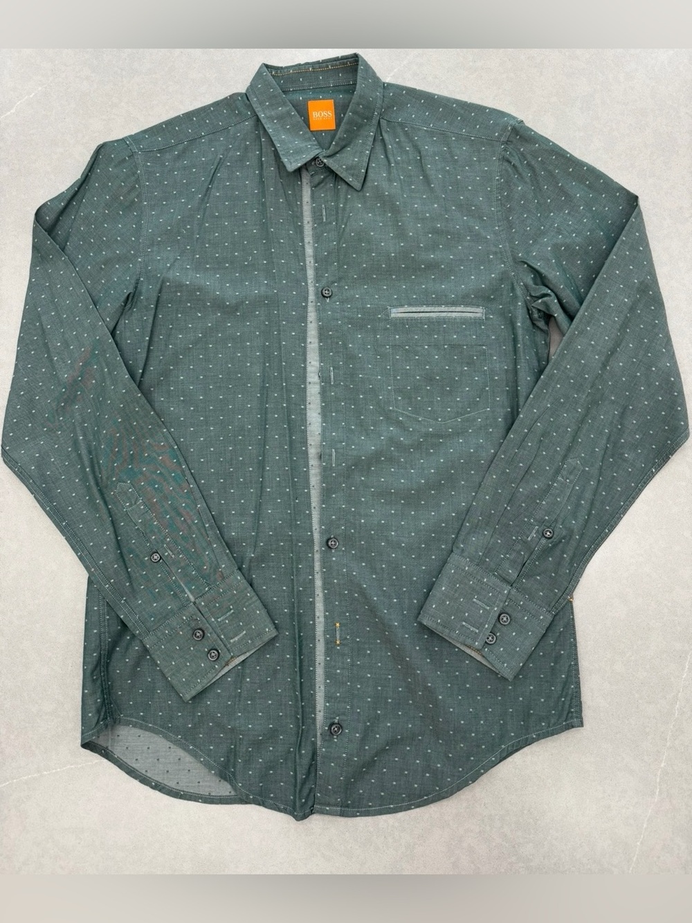 BOSS Men's Forest Green Microdot Button-Down Shirt